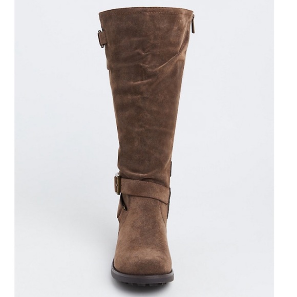 TORRID BOOTS NWT BROWN OILED FAUX LEATHER KNEE-HIGH BOOTS - Picture 5 of 15